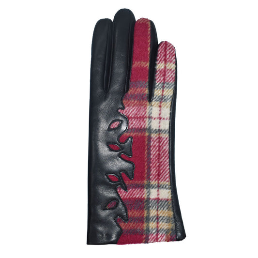 RYHAN CUT OUT LEATHER & PLAID GLOVES