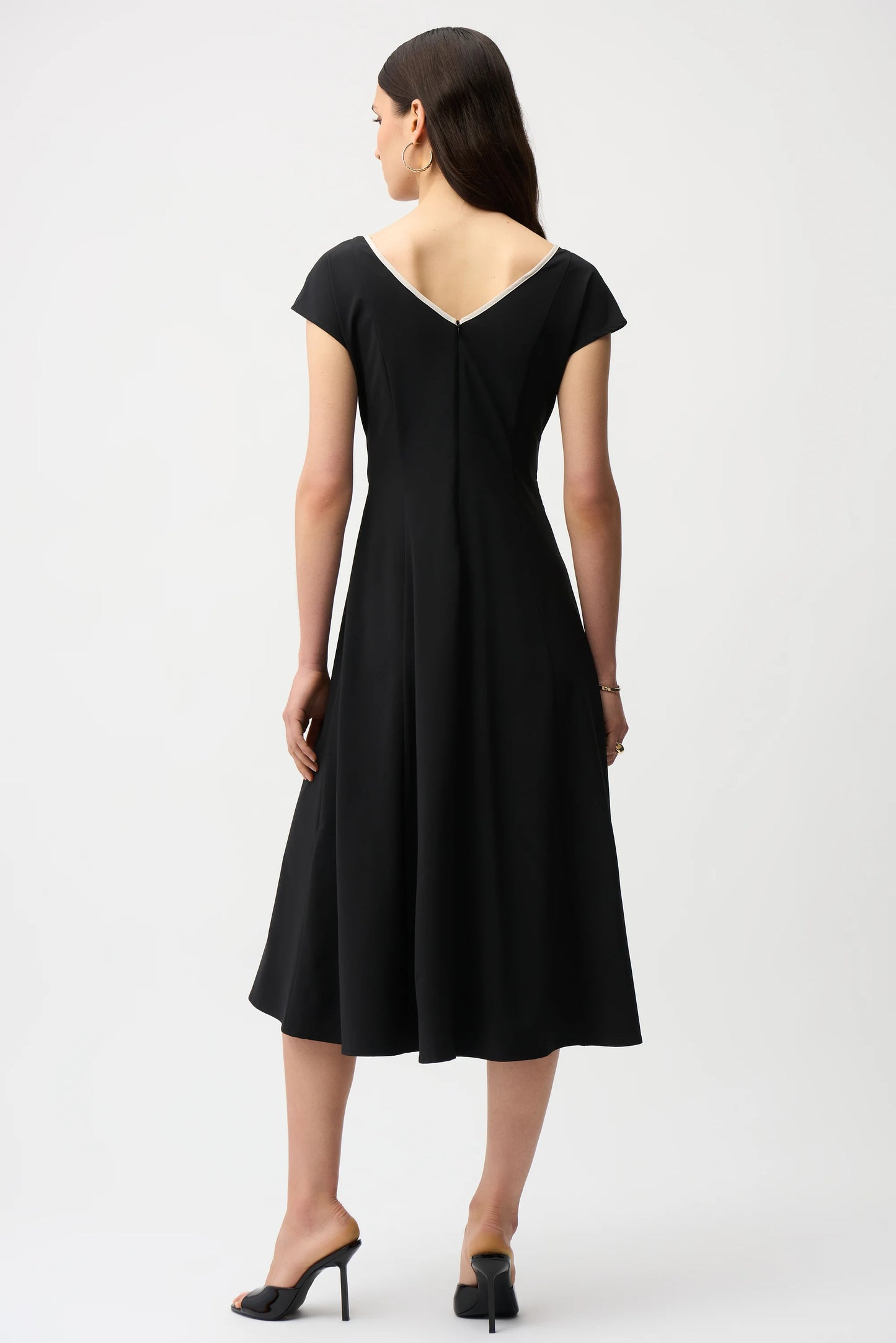 JOSEPH RIBKOFF STRETCH WOVEN COLOR BLOCK FIT AND FLARE DRESS WITH SASH