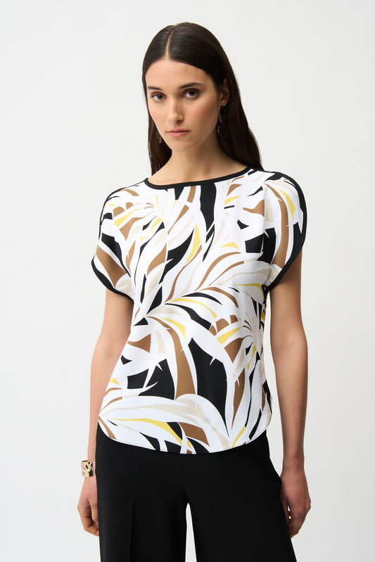 JOSEPH RIBKOFF RECYCLED WOVEN TROPICAL PRINT BOXY TOP