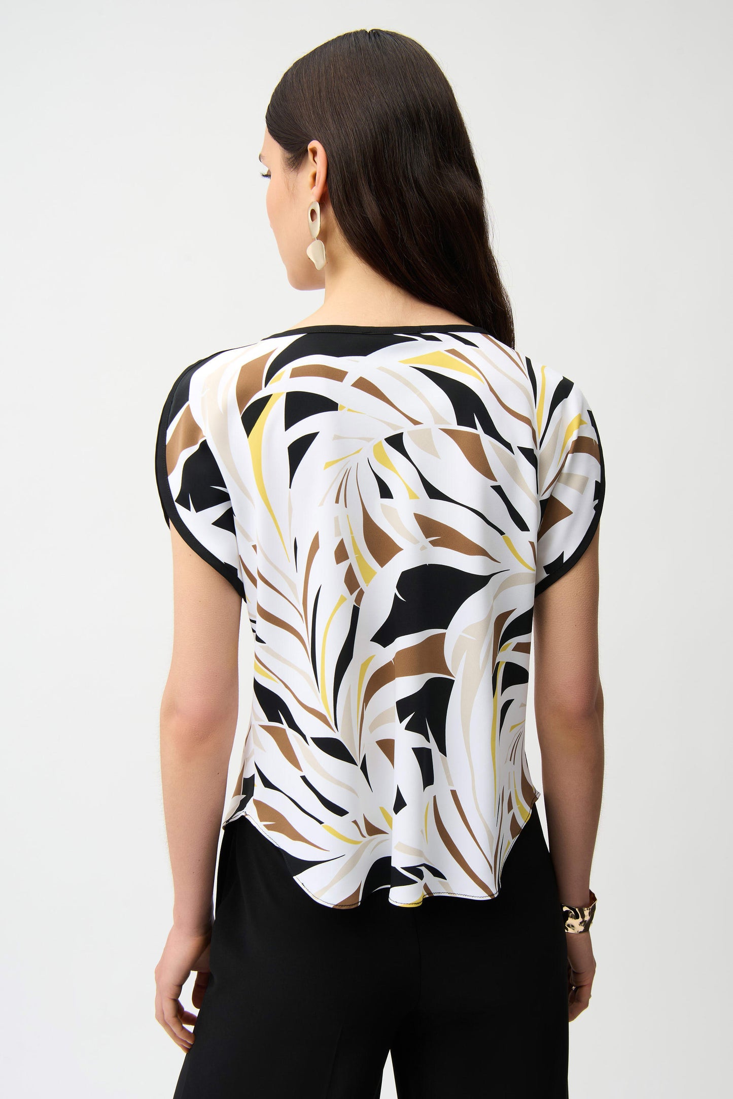 JOSEPH RIBKOFF RECYCLED WOVEN TROPICAL PRINT BOXY TOP