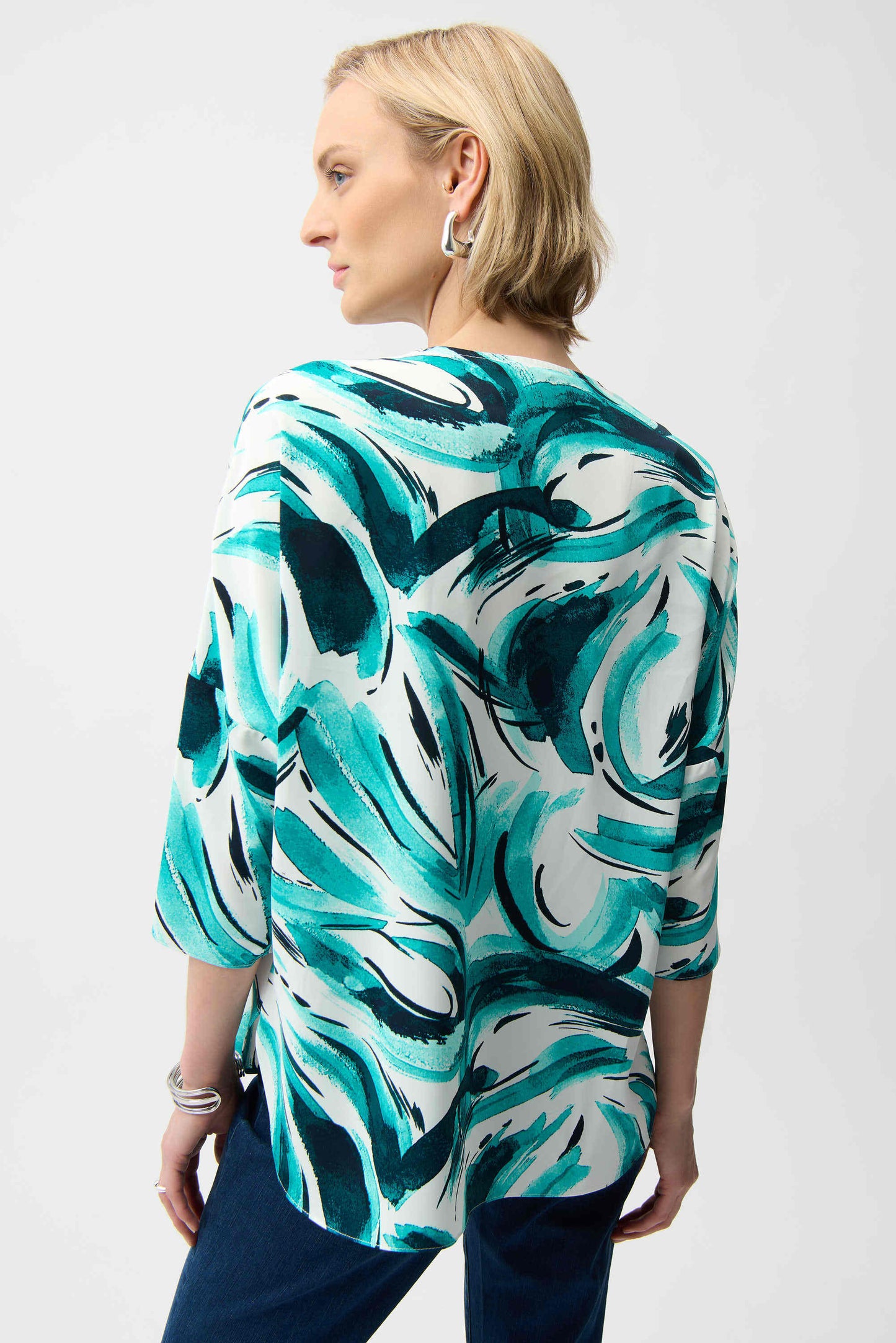 JOSEPH RIBKOFF RECYCLED WOVEN ABSRACT PRINT BOXY TUNIC