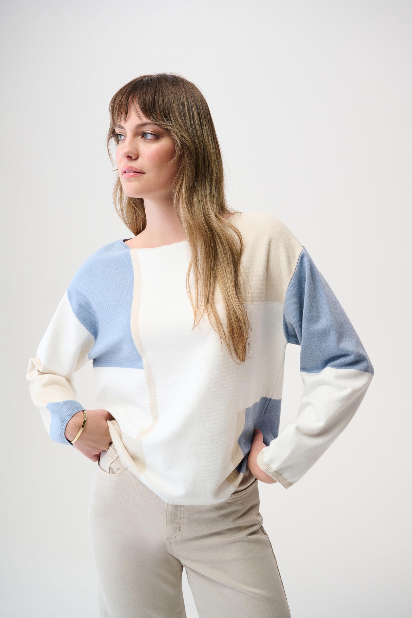 JOSEPH RIBKOFF BRUSHED VISOSE YARN COLOR BLOCK SWEATER