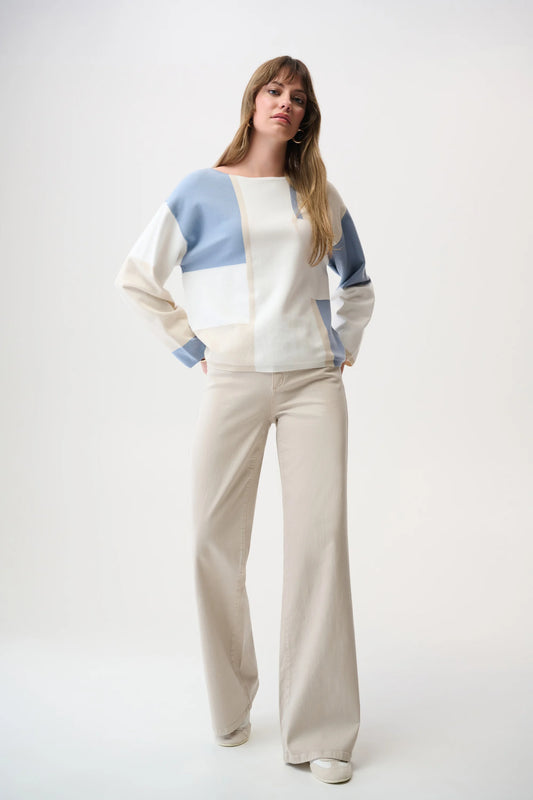 JOSEPH RIBKOFF BRUSHED VISOSE YARN COLOR BLOCK SWEATER