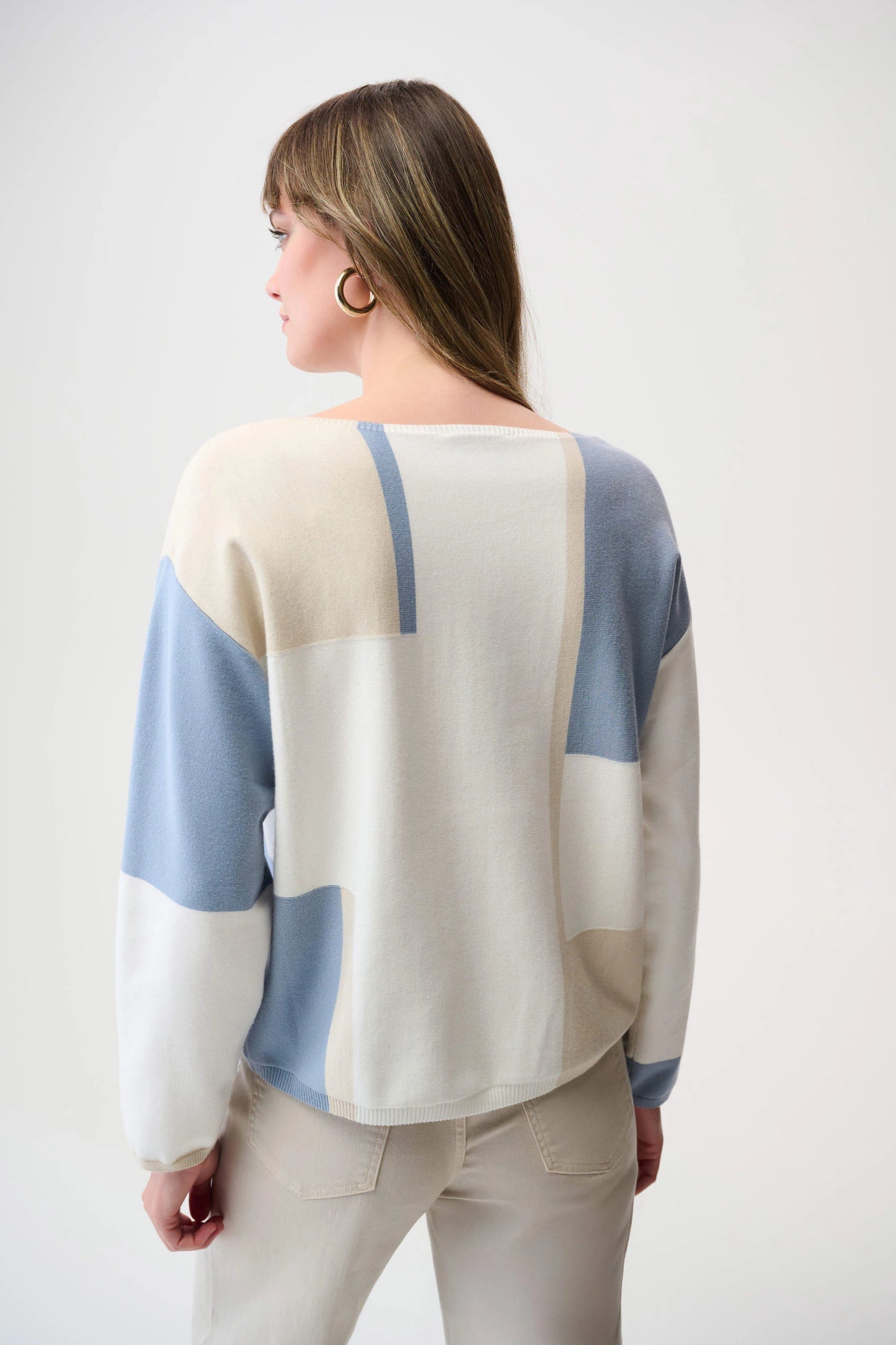 JOSEPH RIBKOFF BRUSHED VISOSE YARN COLOR BLOCK SWEATER