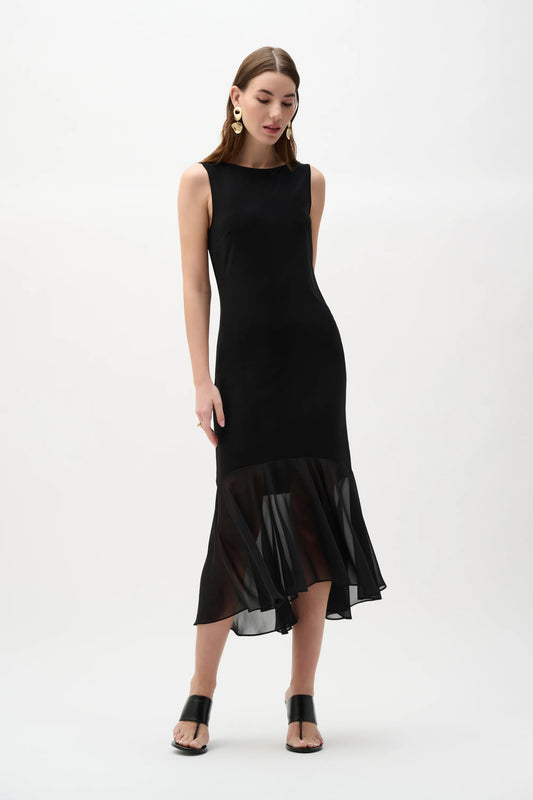 Joseph Ribkoff Silky Knit and Chiffon Flounce Dress