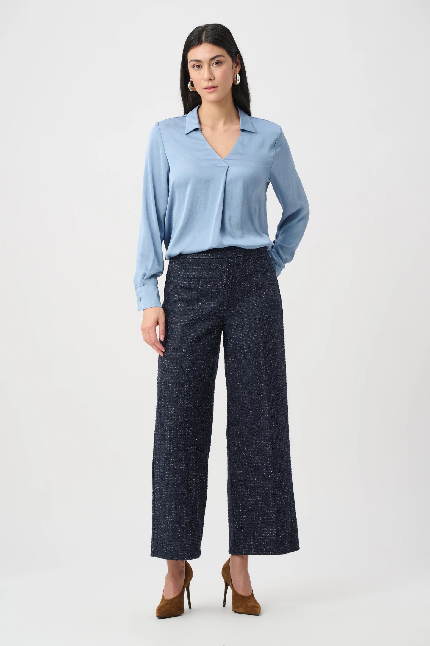 Joseph Ribkoff Recycled Satin Shirt-Collar Tunic