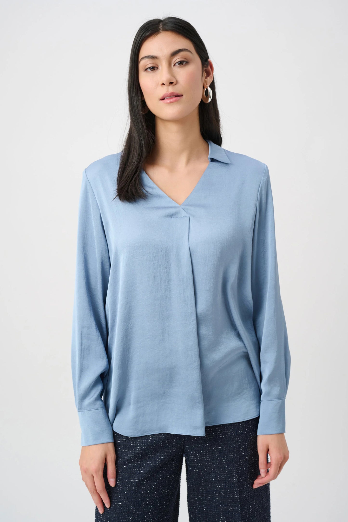 Joseph Ribkoff Recycled Satin Shirt-Collar Tunic
