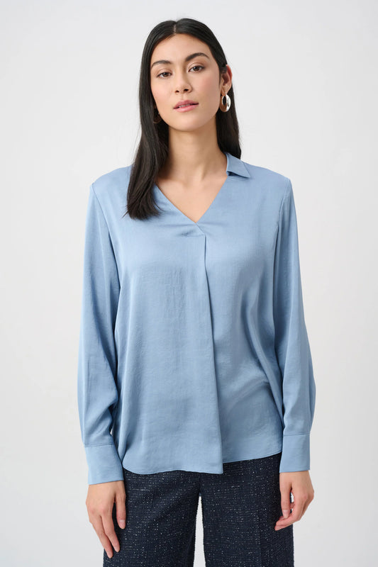 Joseph Ribkoff Recycled Satin Shirt-Collar Tunic