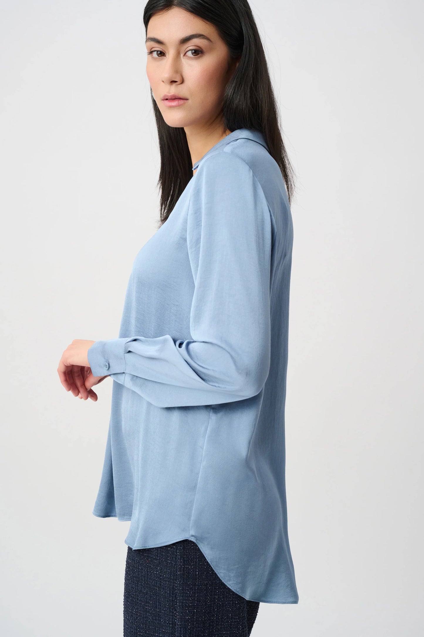 Joseph Ribkoff Recycled Satin Shirt-Collar Tunic
