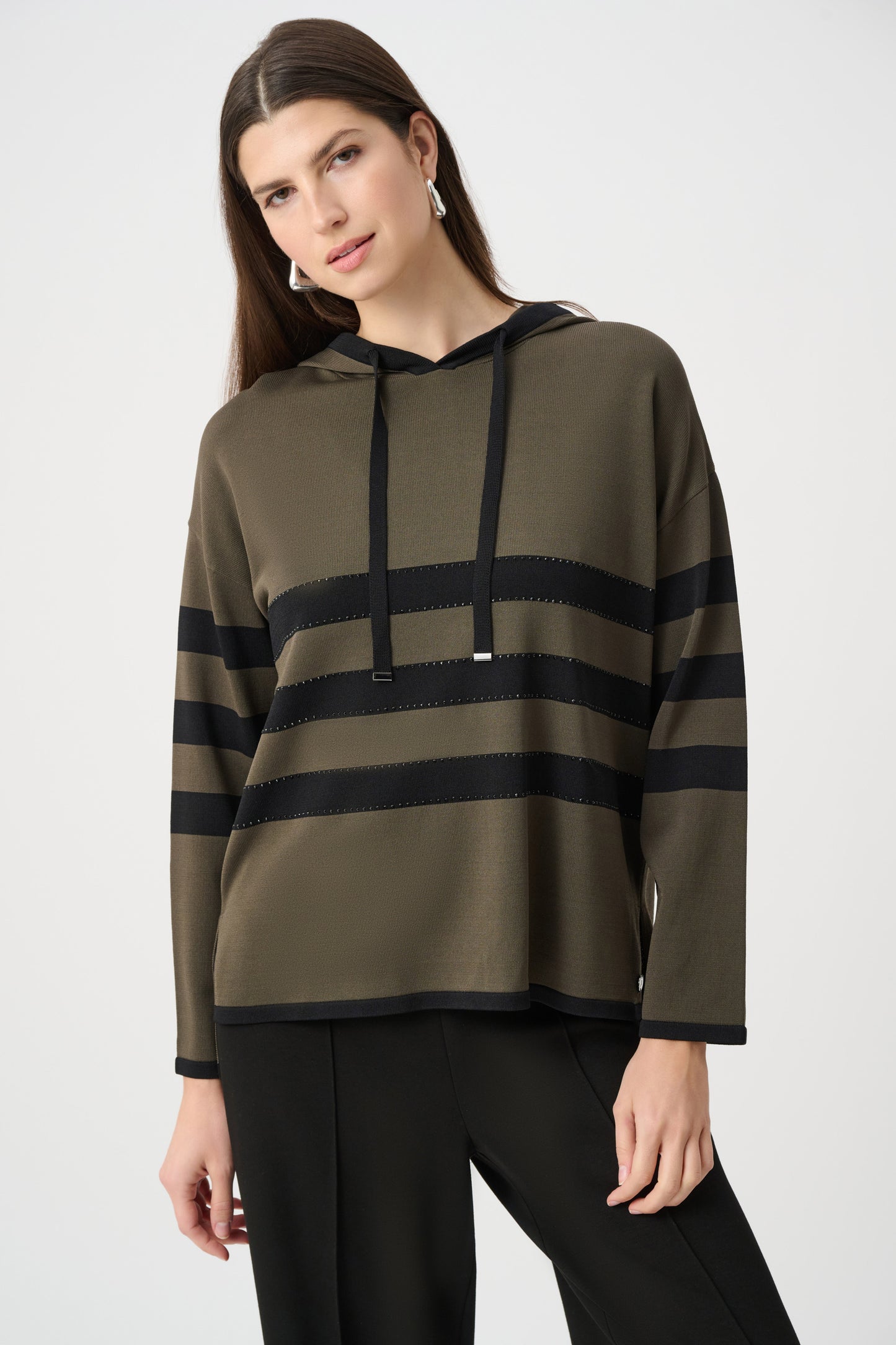 Joseph Ribkoff Sweater Knit Stripped Hooded Sweater