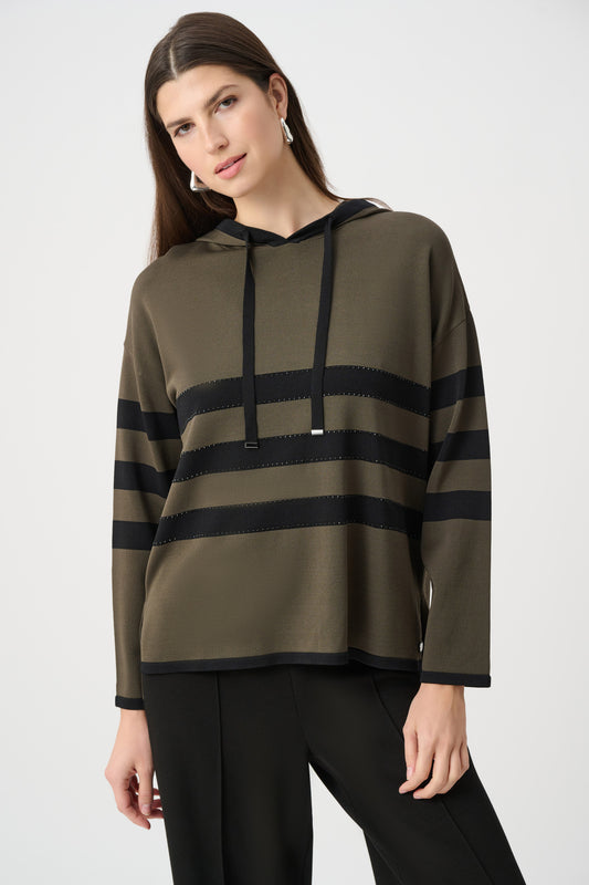 Joseph Ribkoff Sweater Knit Stripped Hooded Sweater