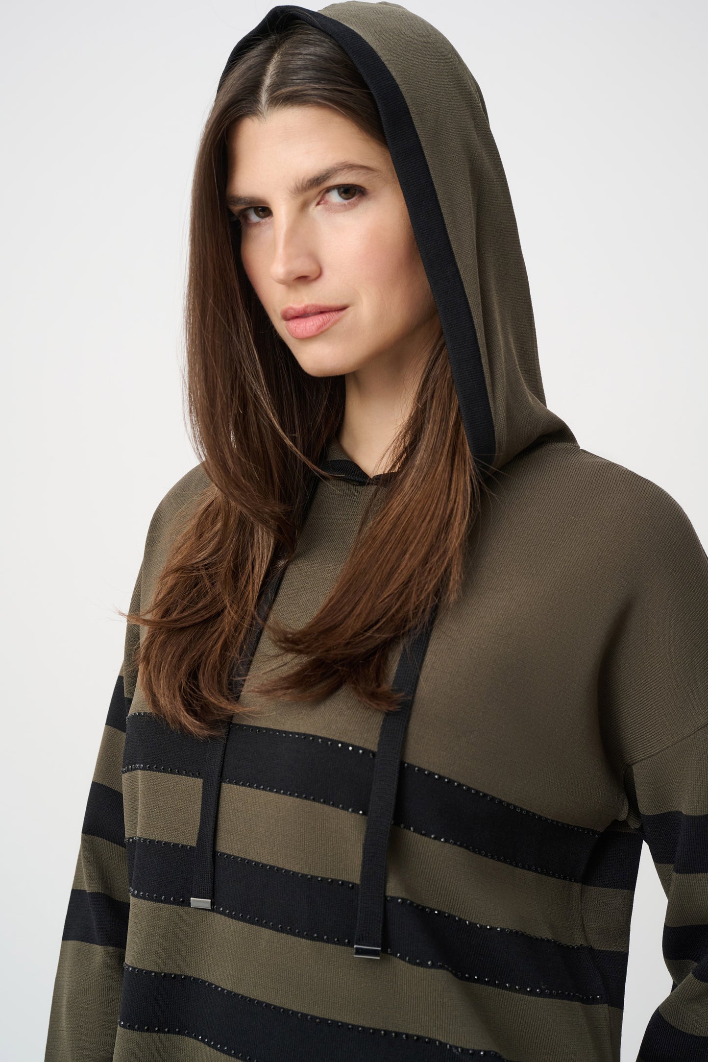 Joseph Ribkoff Sweater Knit Stripped Hooded Sweater