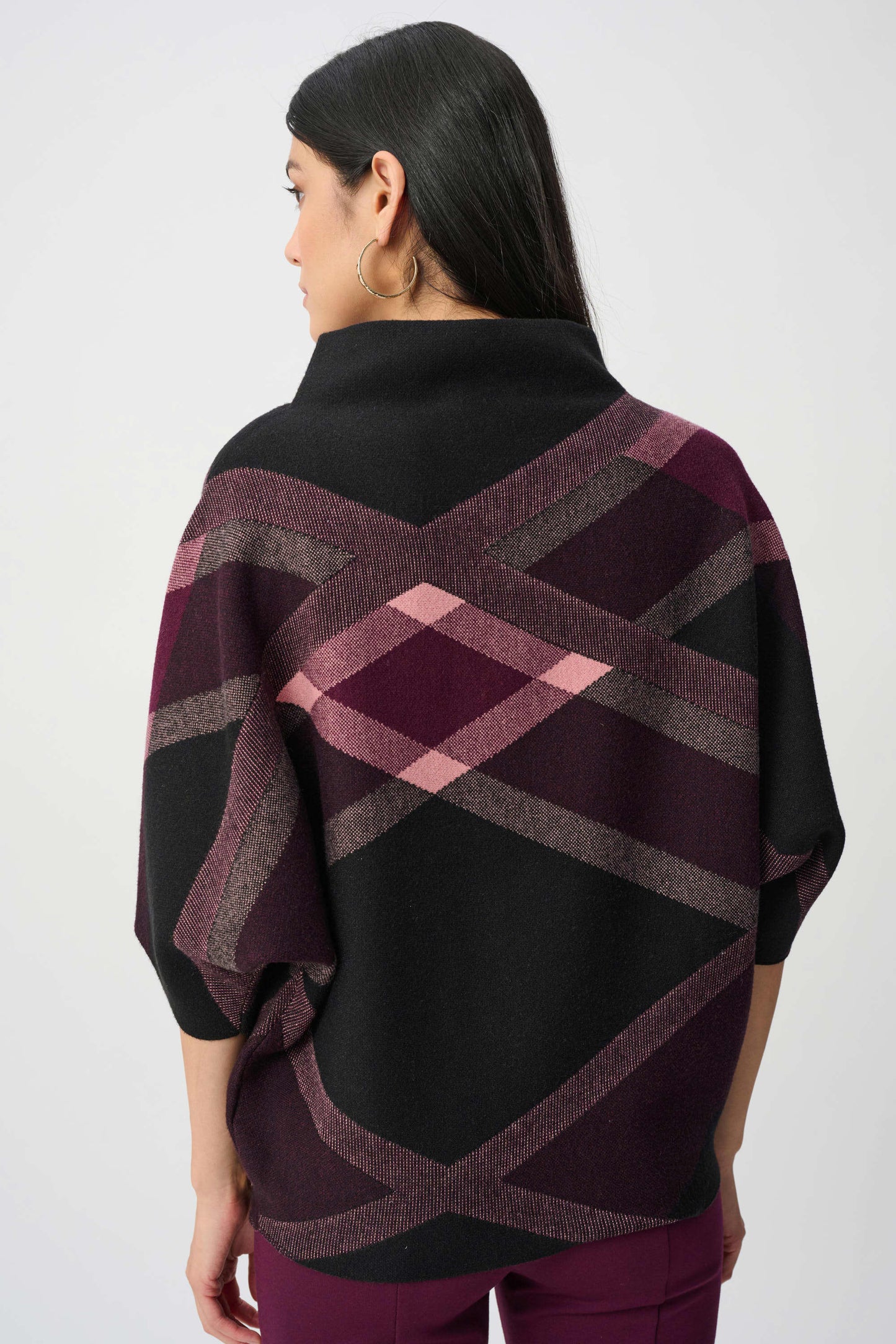 Joseph Ribkoff Brushed Viscose And Nylon Plaid Funnel-Neck Sweater