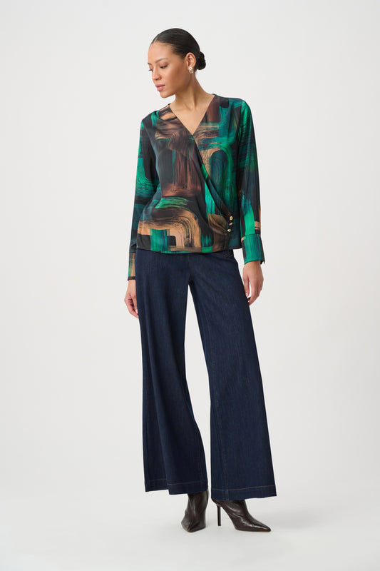 Joseph Ribkoff Abstract Print Satin Wrap Top