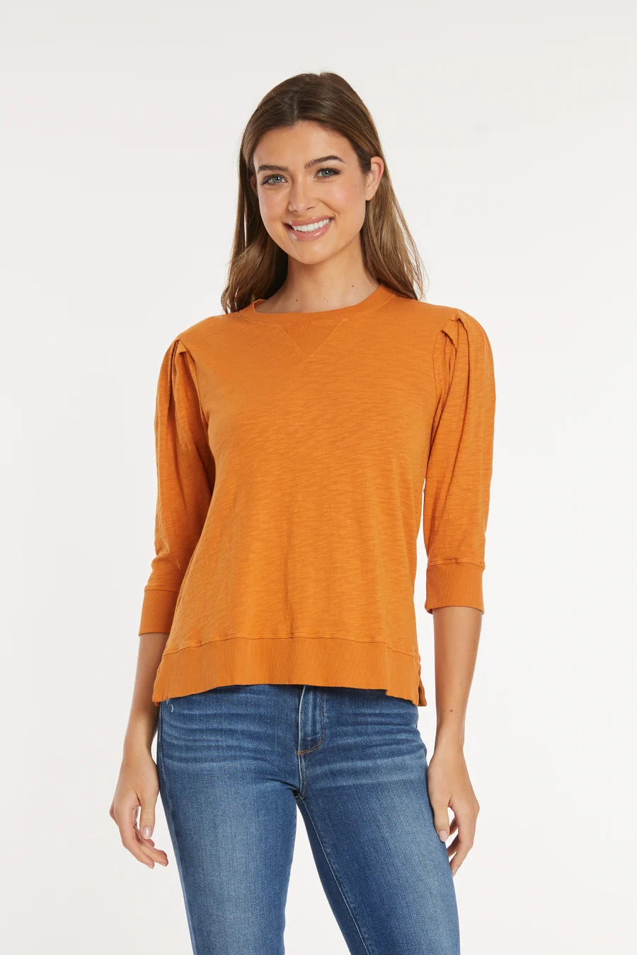 Mododoc 3/4 Sleeve Pullover with Pleated Sleeve