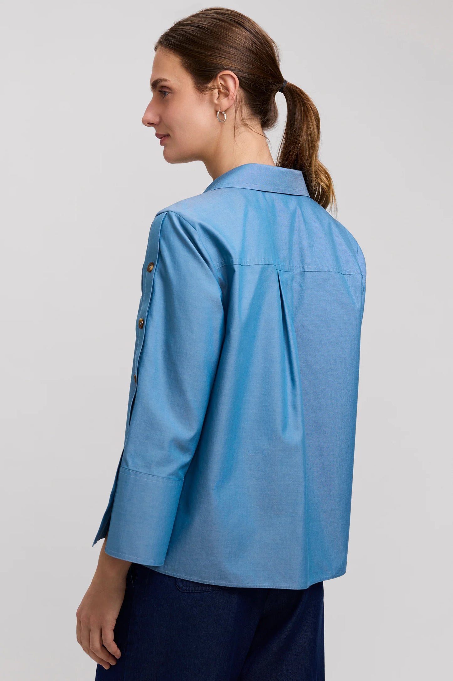 Foxcroft Lainey Button 3/4 Sleeve Pinpoint