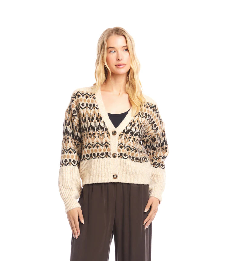 KAREN KANE JACQUARD CARDIGAN SWEATER