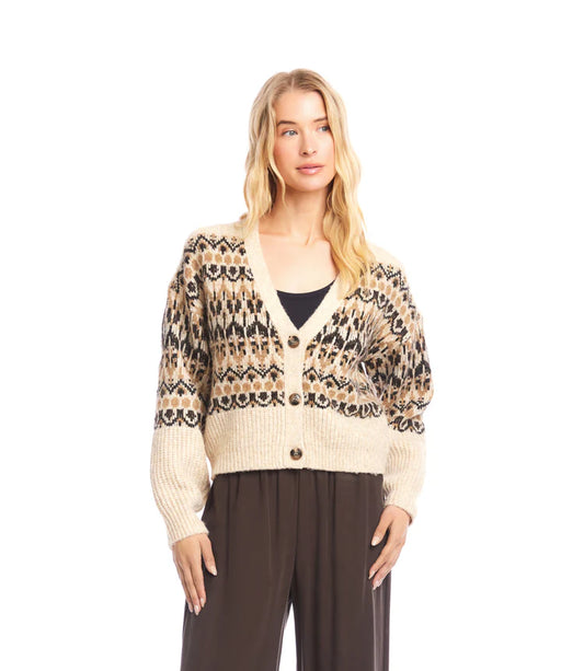KAREN KANE JACQUARD CARDIGAN SWEATER