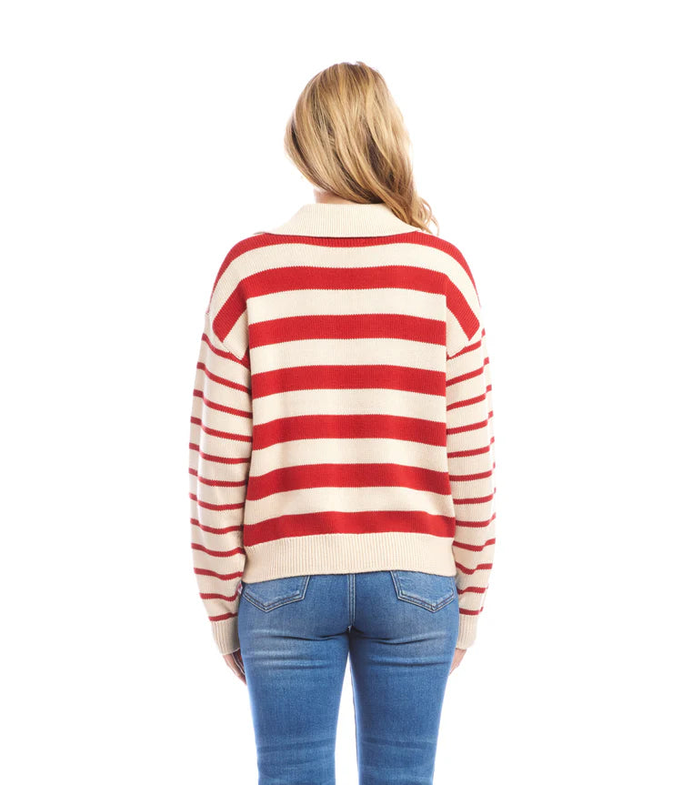 KAREN KANE STRIPE POLO SWEATER