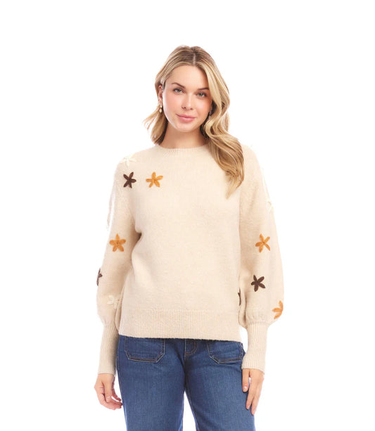KAREN KANE EMBROIDERED FLOWER SWEATER