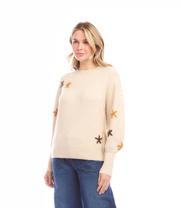 KAREN KANE EMBROIDERED FLOWER SWEATER