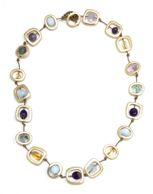 SEA LILY GOLD GEO WITH MIXED NATURAL STONE BEADS NECKLACE