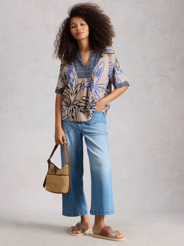 White Stuff Ash Linen Blend Top