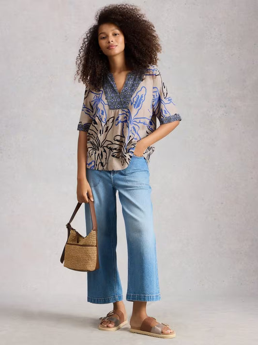 White Stuff Ash Linen Blend Top