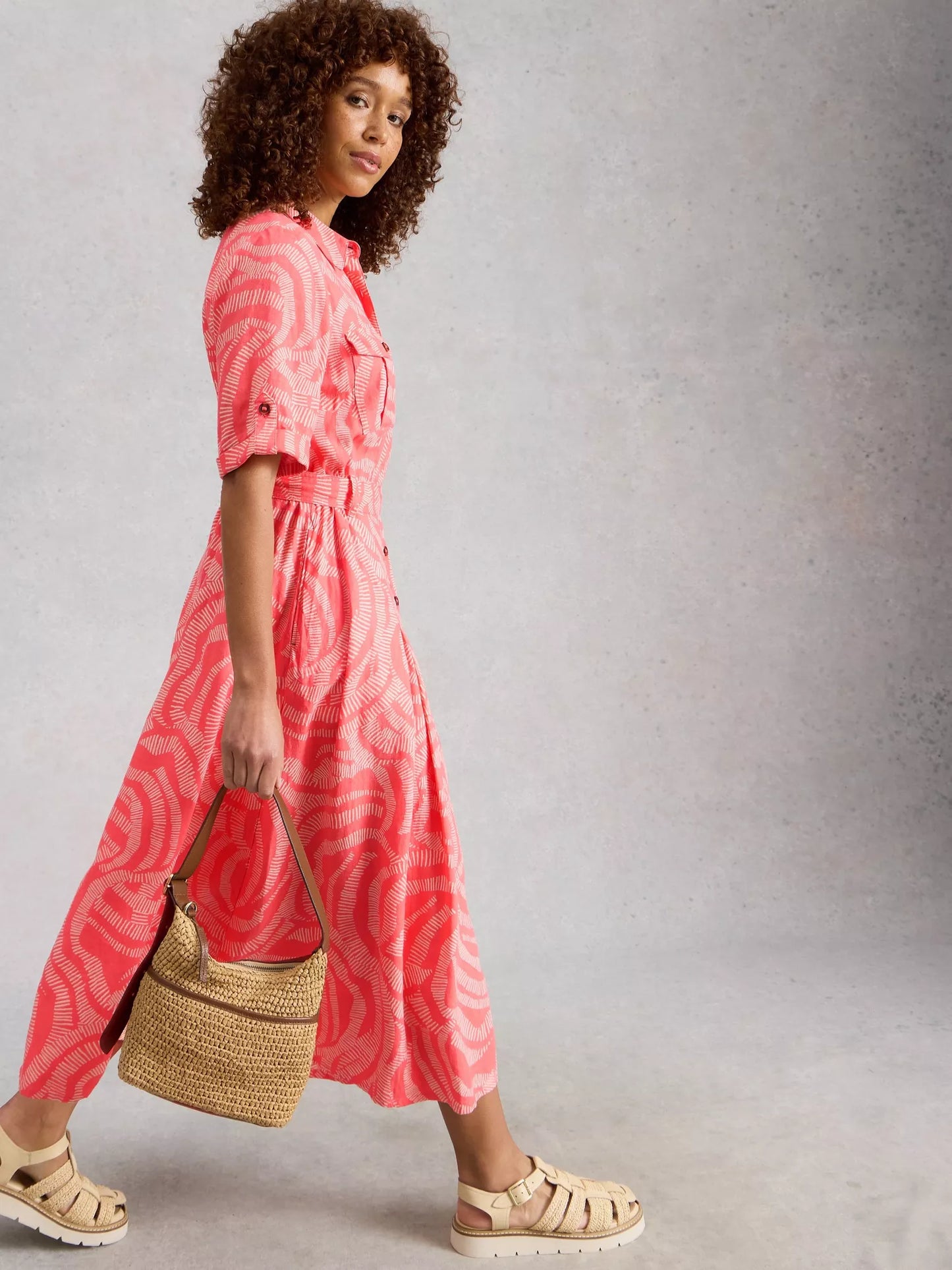 White Stuff Tiff Linen Blend Shirt Dress