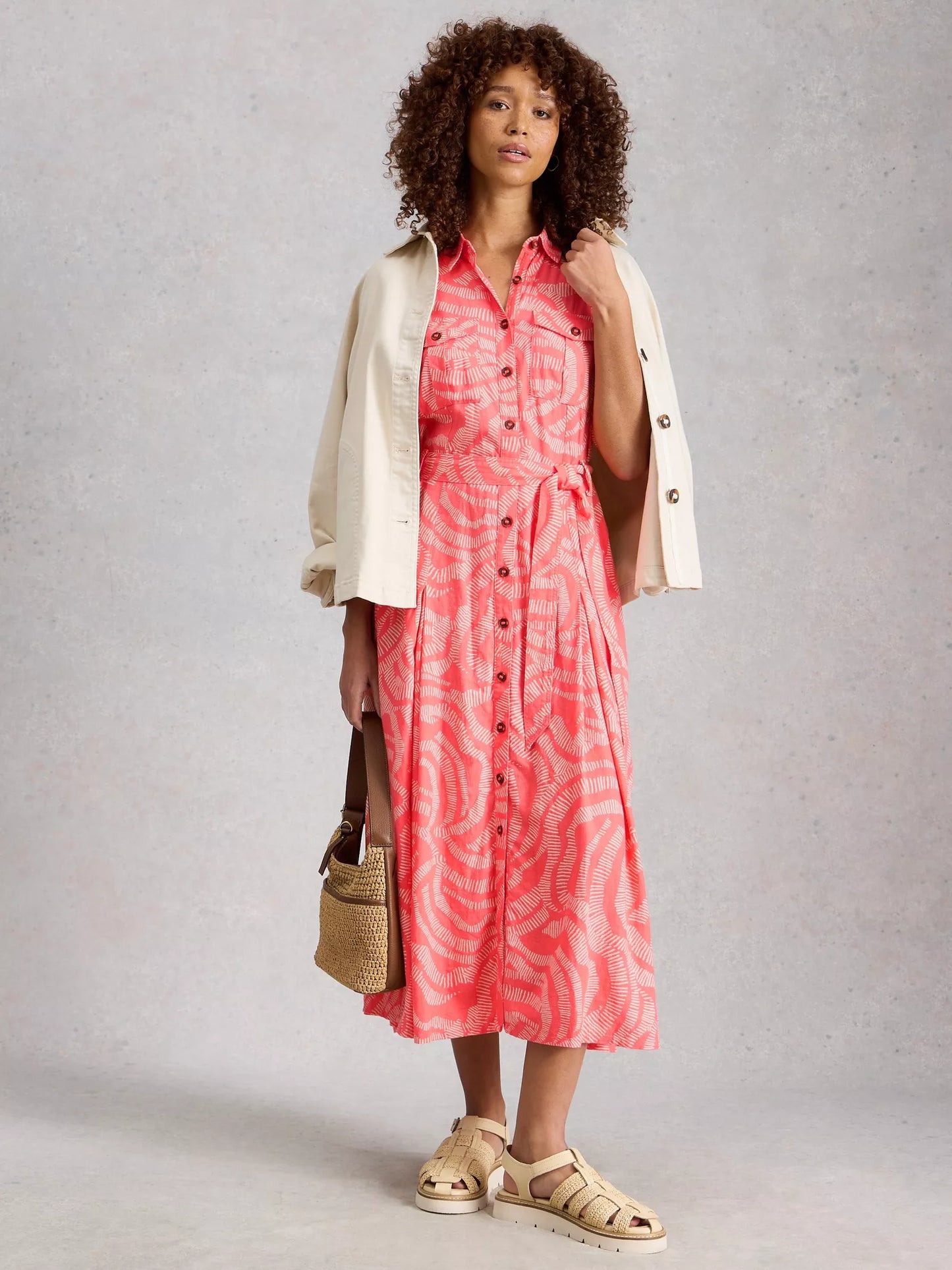 White Stuff Tiff Linen Blend Shirt Dress