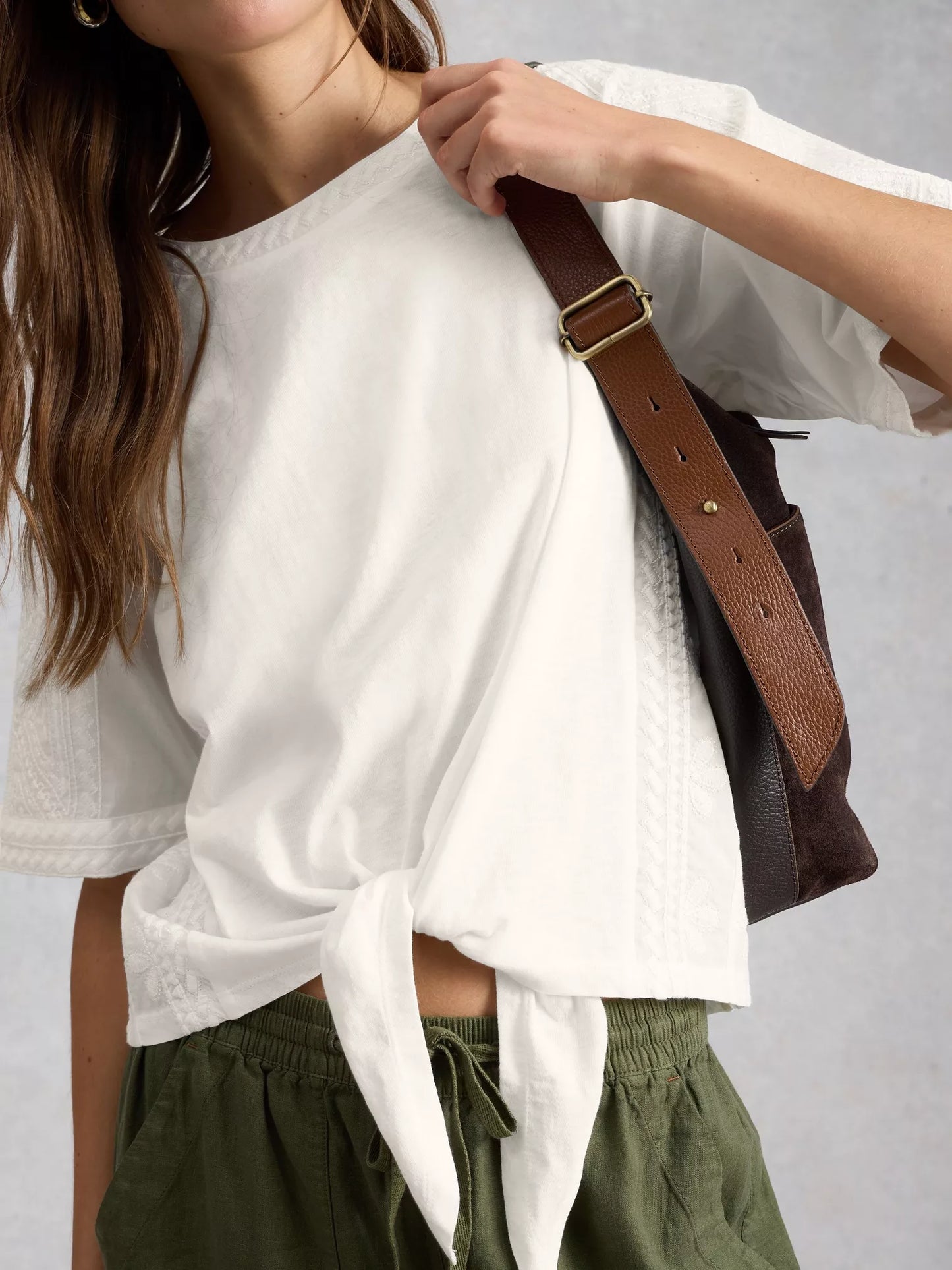White Stuff Embroidered Tie Hem Top