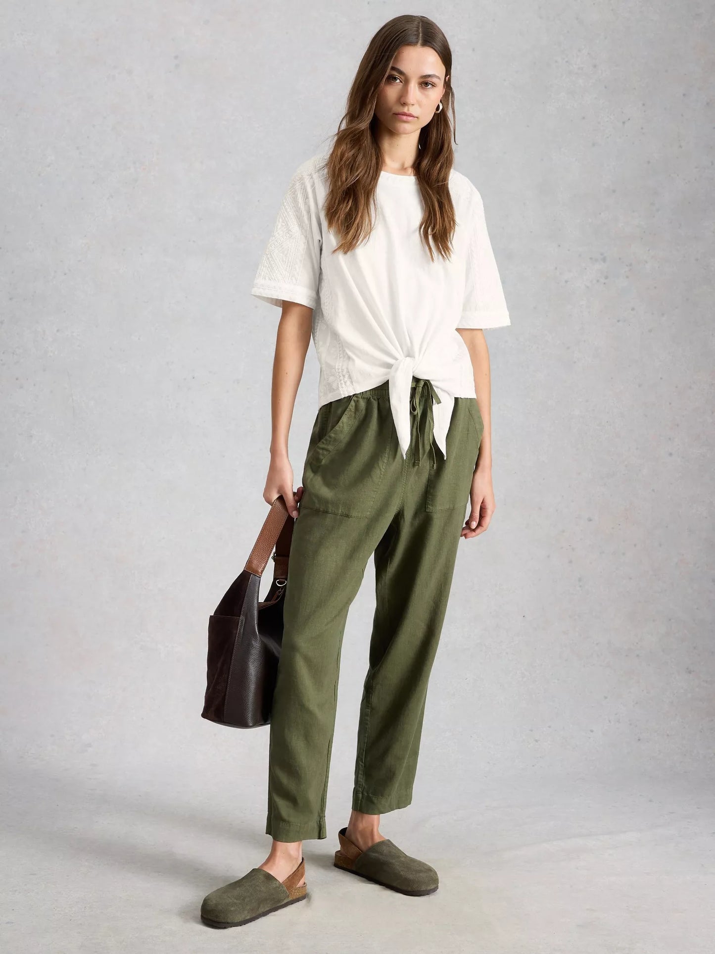White Stuff Embroidered Tie Hem Top