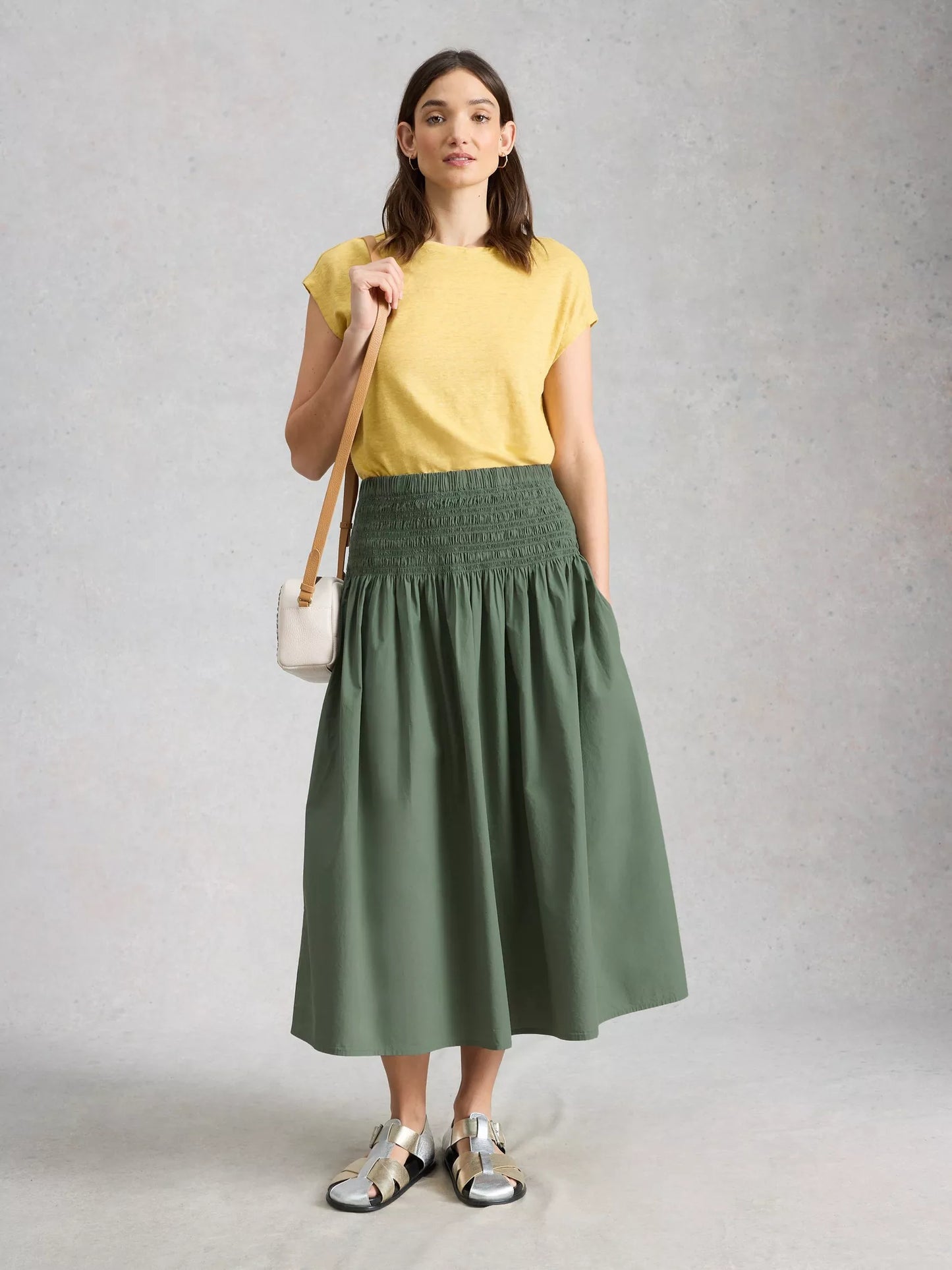 White Stuff Shirred Midi Skirt
