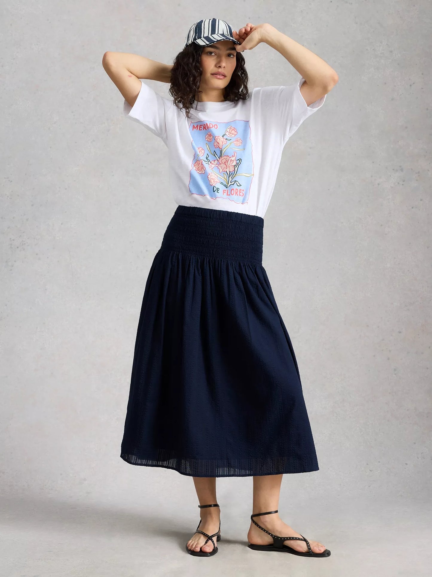 White Stuff Suri Shirred Midi Skirt
