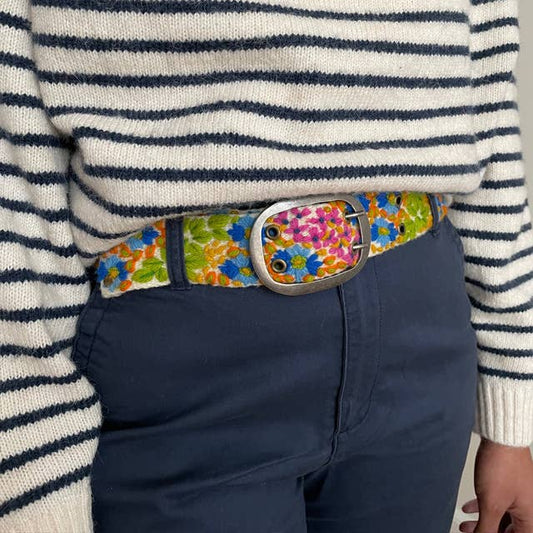 IN BLOOM FLORAL EMBROIDERED WOOL BELT