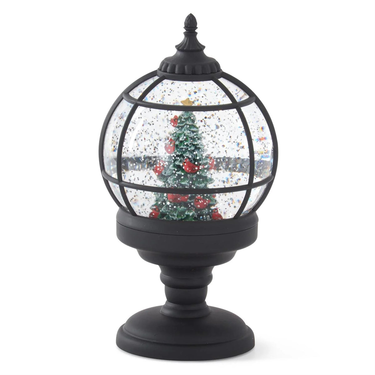 K&K Interiors 9.5 Inch Black Grid Christmas Tree Water Spinning LED Snow Globe with Timer