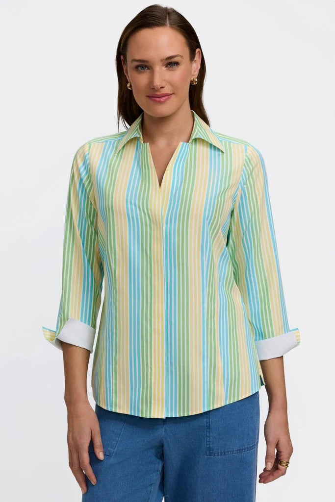Foxcroft Taylor 3/4 Sleeve Ombre Stripe Shirt