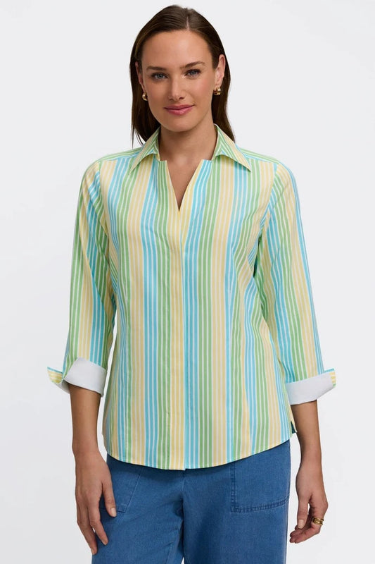 Foxcroft Taylor 3/4 Sleeve Ombre Stripe Shirt