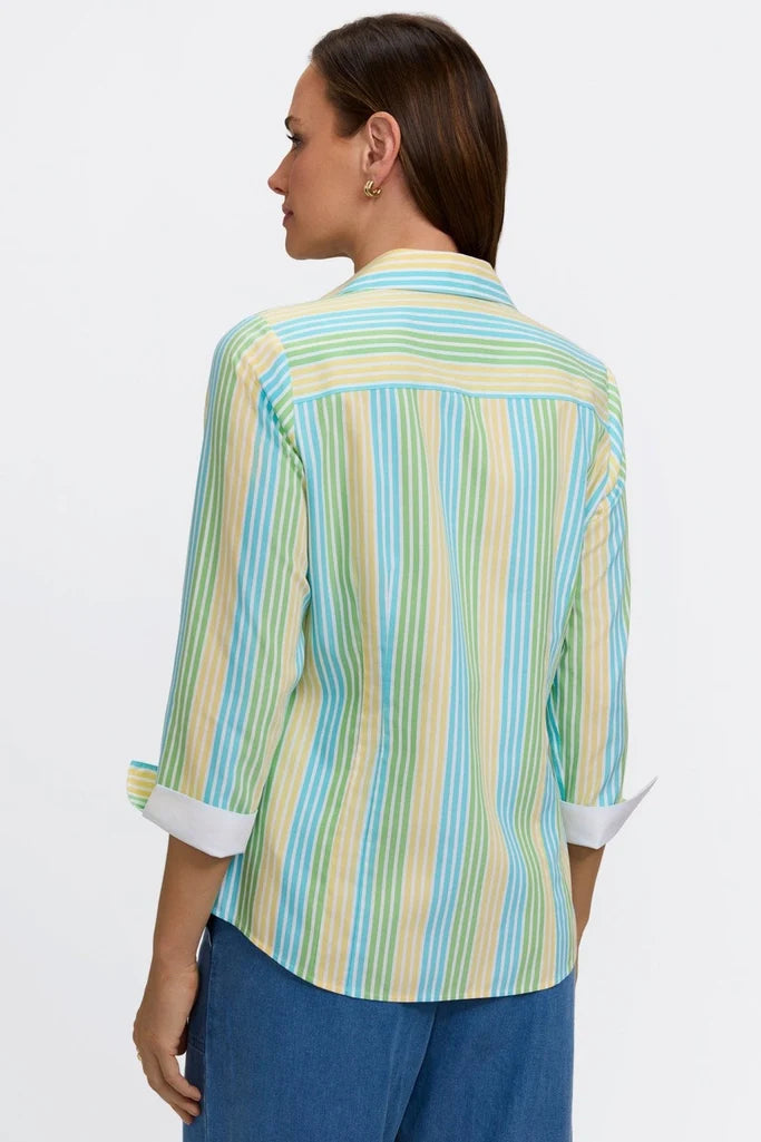 Foxcroft Taylor 3/4 Sleeve Ombre Stripe Shirt