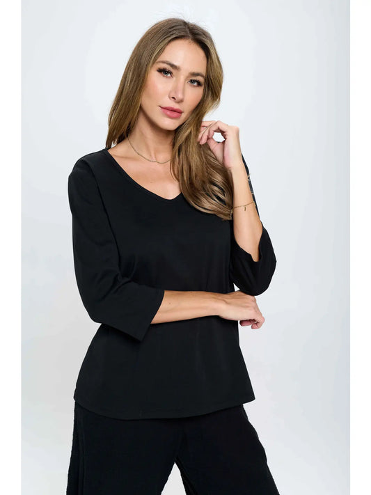 Focus Baby Rib 3/4 Sleeve V-neck Tee