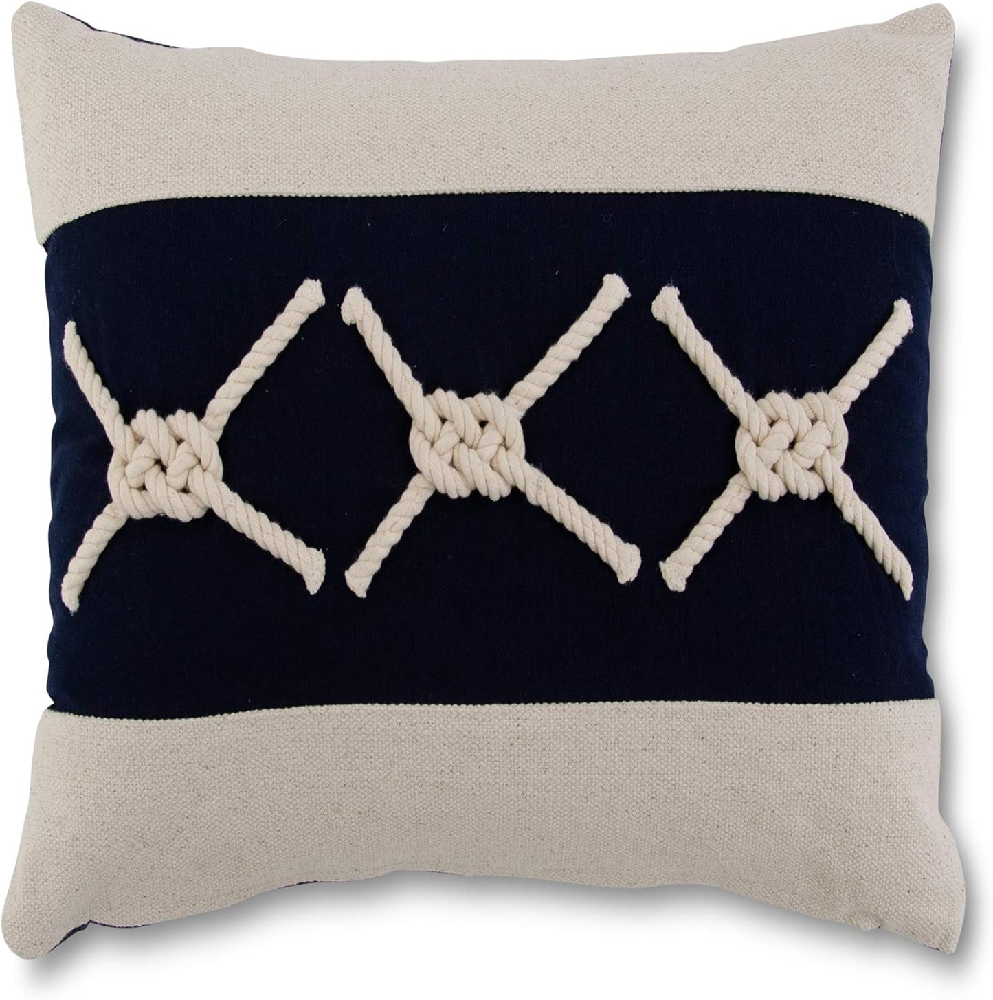 K&K Interiors 18" inch Square Cotton Blue & White Nautical Knot Pillow