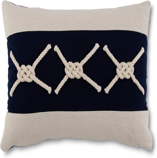K&K Interiors 18" inch Square Cotton Blue & White Nautical Knot Pillow