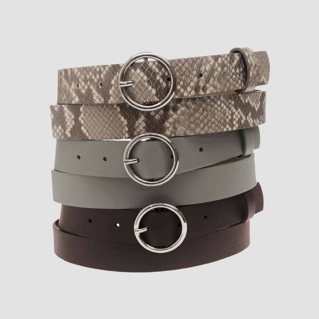 LEATHER SNAKE BELT WITH SILVER BUCKLE