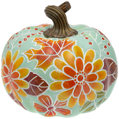 BLUE CARVED FLORAL PUMPKIN