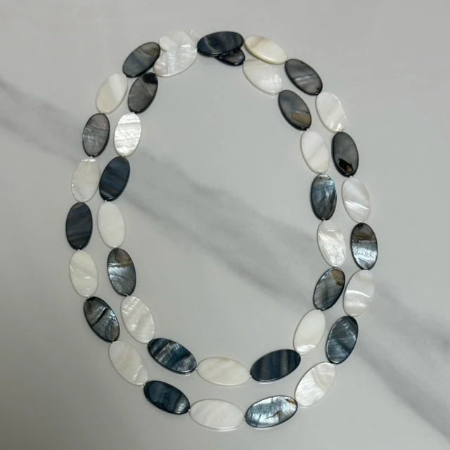 Sea Lily Black and White Single Strand Mother-of-Pearl 50" Necklace