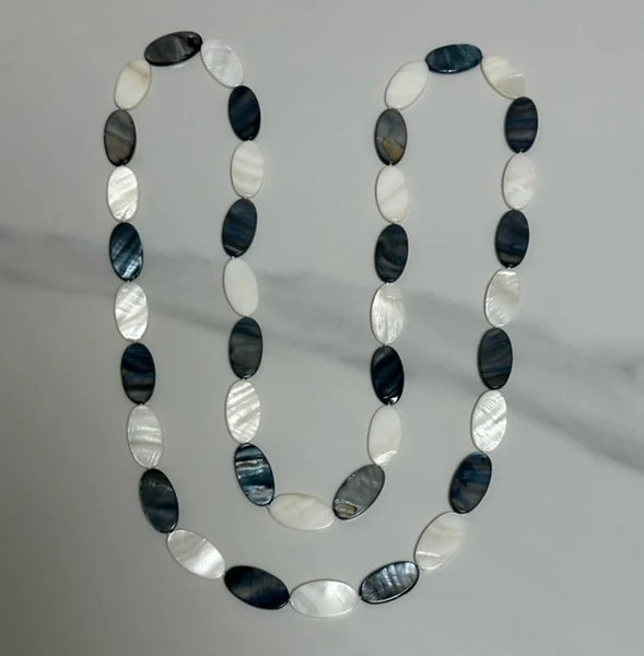 Sea Lily Black and White Single Strand Mother-of-Pearl 50" Necklace