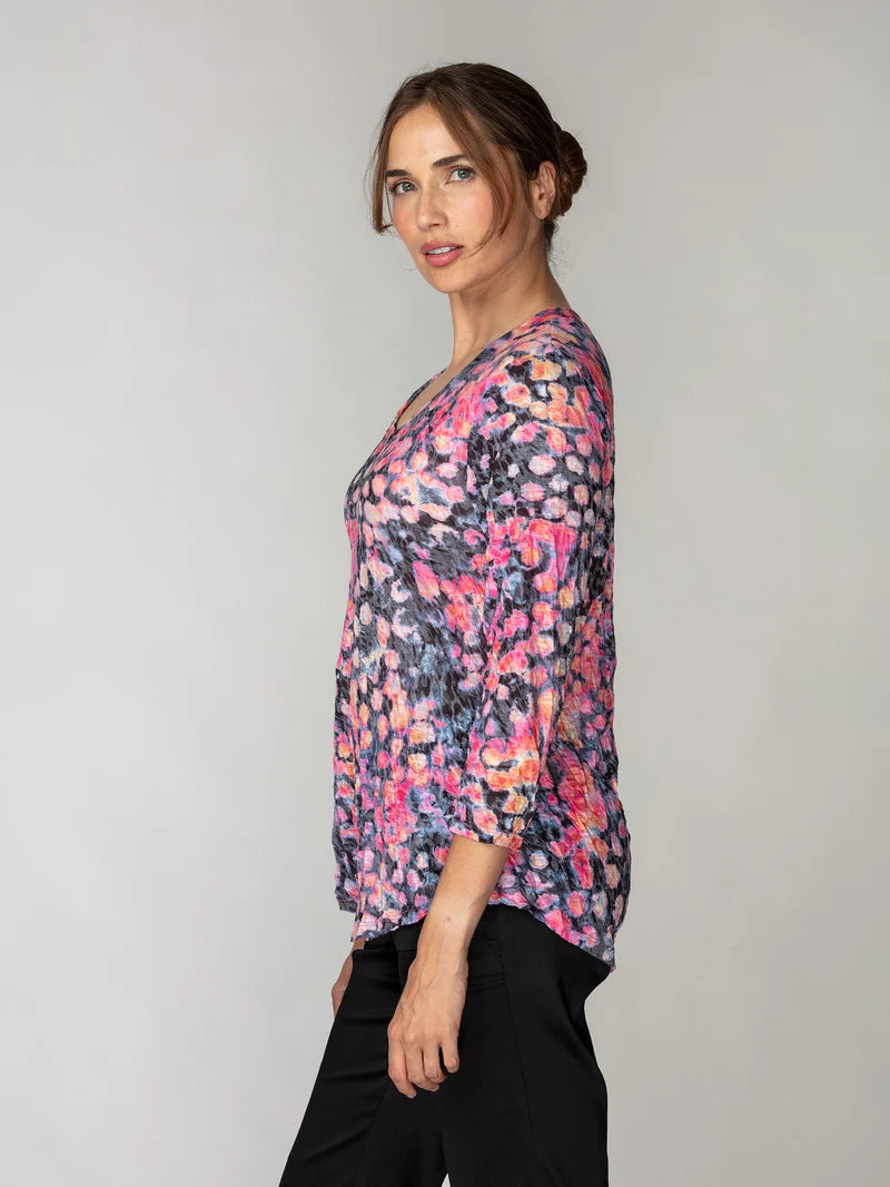 Carine V-Neck Top Rose Blots