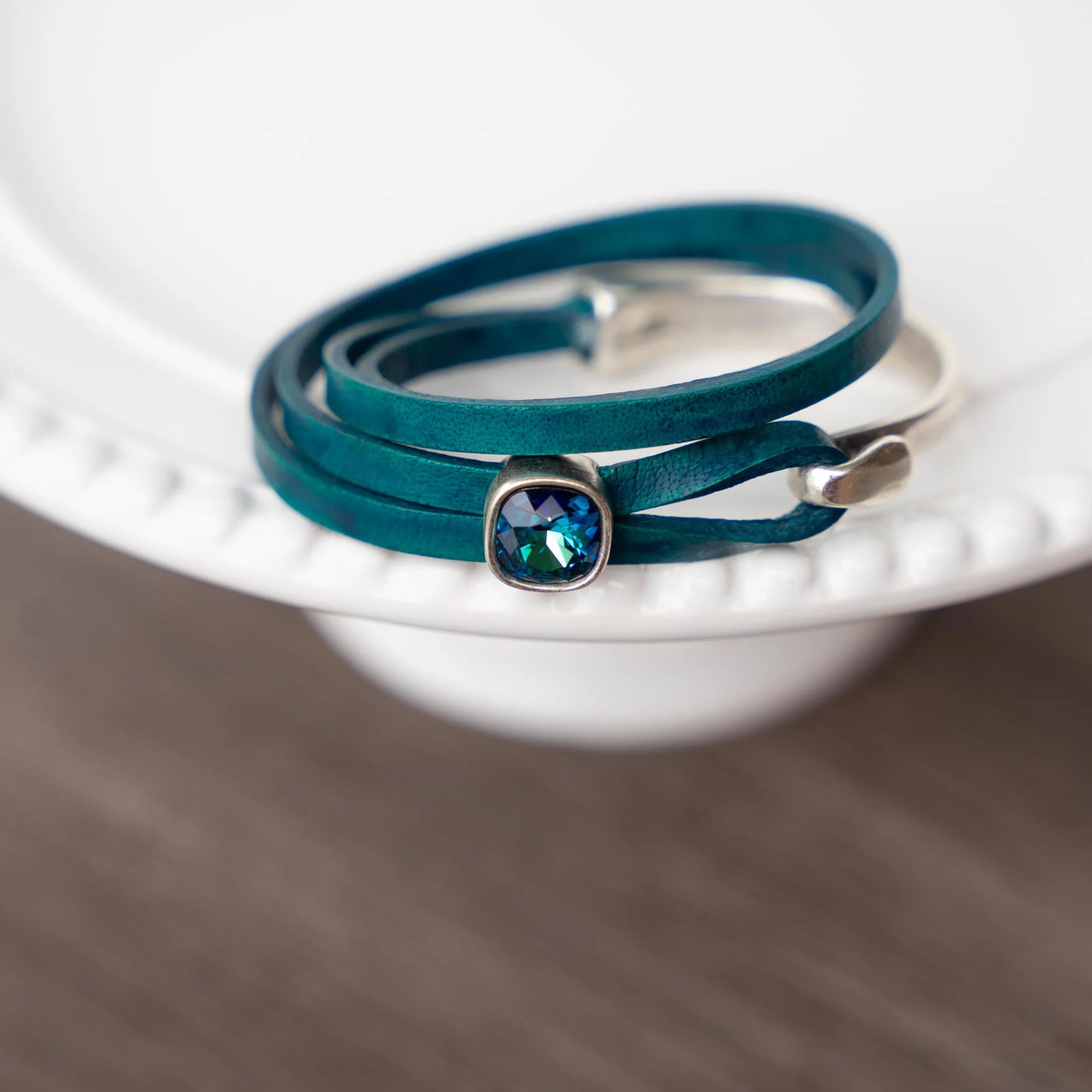 Rachel Marie Coco Teal Leather Wrap Bracelet