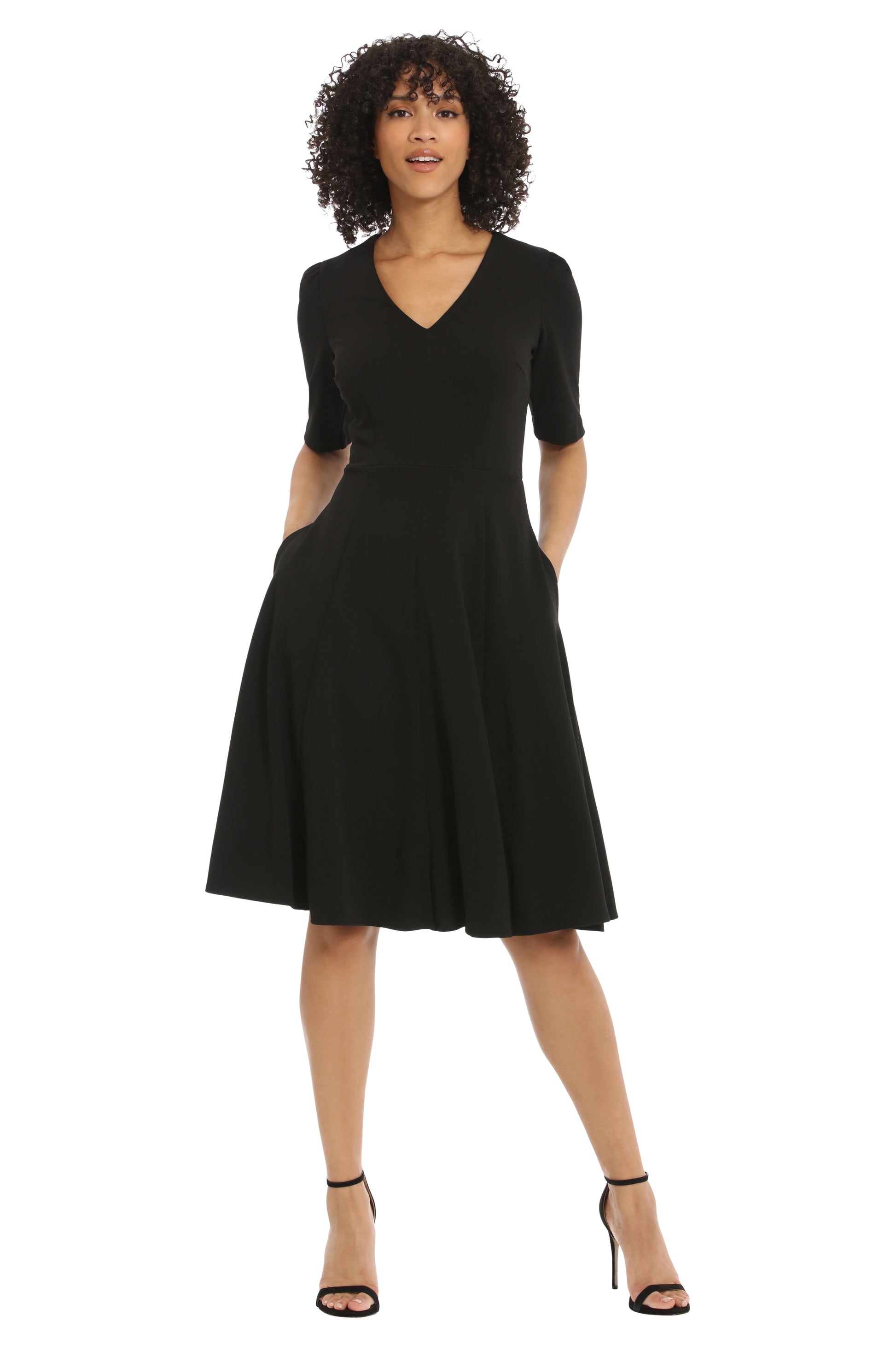 DONNA MORGAN V-NECK FIT AND FLARE DRESS - 6 / BLACK DONNA MORGAN V-NECK FIT AND FLARE DRESS - 6 / BLACK