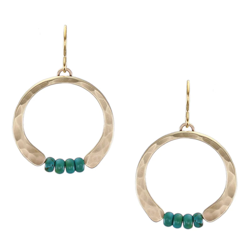 MARJORIE BAER CRESCENT WITH TURQUOISE BEADS WIRE EARRINGS